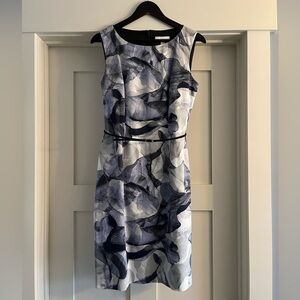 Sleeveless Navy and White Floral Sheath Dress